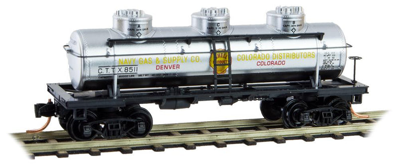 Micro Trains N-Scale 066 00 080 - Tank Car, Triple Dome, 40 Foot - Navy Gas and Supply - 8511