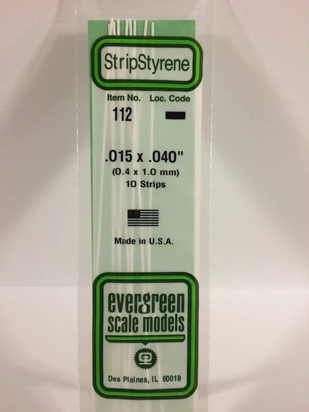 Evergreen 112 - .015" X .040" OPAQUE WHITE POLYSTYRENE STRIP