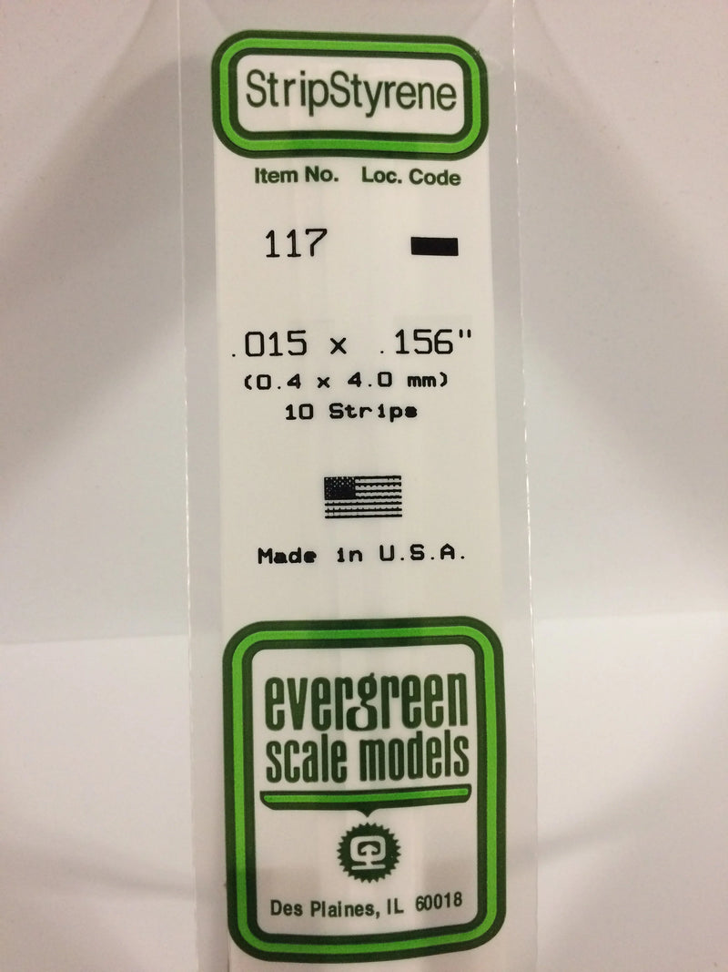 Evergreen 117 - .015" X .156" OPAQUE WHITE POLYSTYRENE STRIP