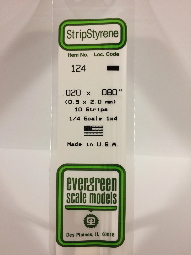 Evergreen 124 - .020" X .080" OPAQUE WHITE POLYSTYRENE STRIP