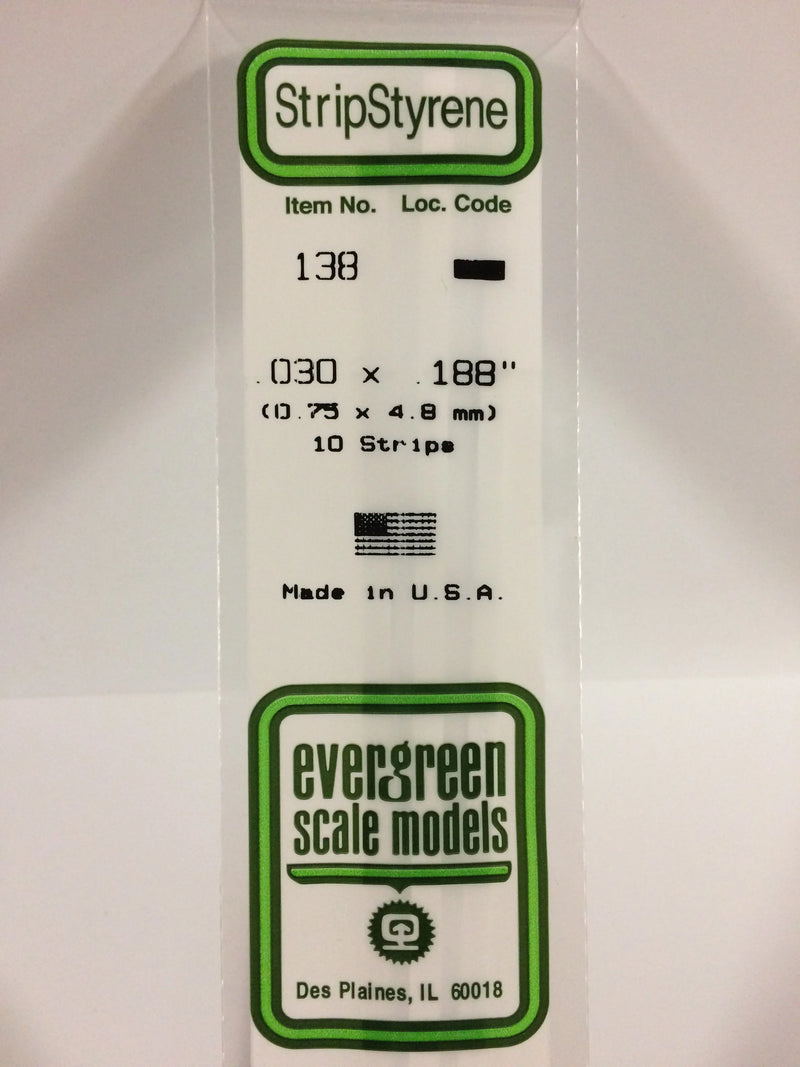 Evergreen 138- .030" X .188" OPAQUE WHITE POLYSTYRENE STRIP
