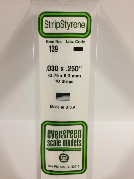 Evergreen 139 - .030" X .250" OPAQUE WHITE POLYSTYRENE STRIP