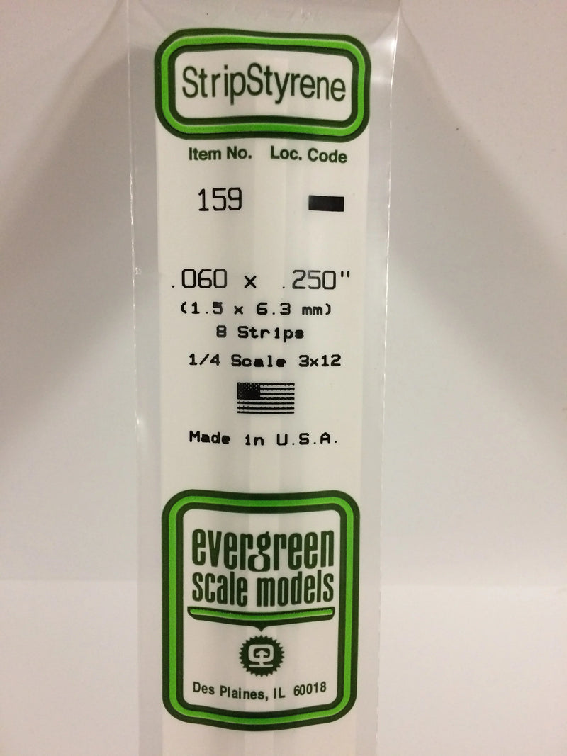 Evergreen 159 - .060" X .250" OPAQUE WHITE POLYSTYRENE STRIP