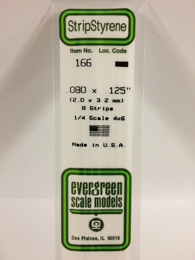 Evergreen 166 - .080" X .125" OPAQUE WHITE POLYSTYRENE STRIP