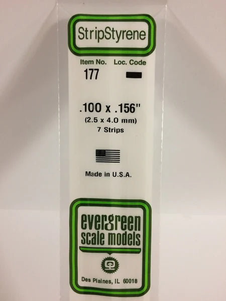 Evergreen 177 - .100" X .156" OPAQUE WHITE POLYSTYRENE STRIP