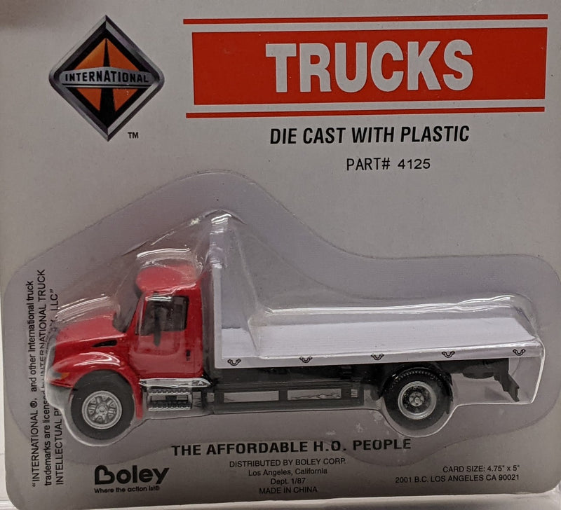 Boley H.O. Scale International Red and White 2 axle Flatbed  Diecast Trucks with Plastic 4125-17 1:87 Scale