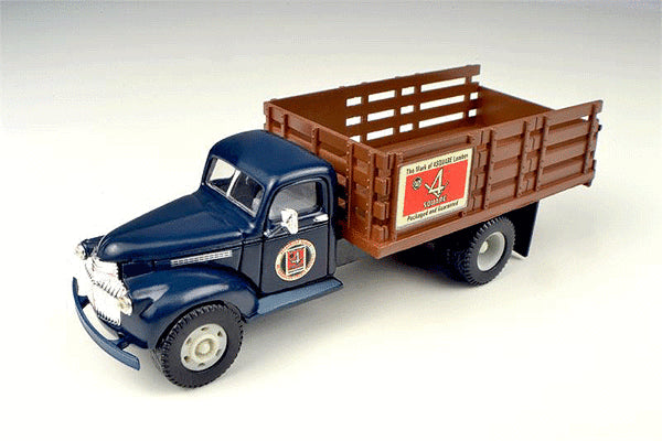 Mini Metals H.O. Scale 30354 1941-1946 Chevrolet Stakebed Truck - Assembled - Mini Metals(R) -- Weyerhaeuser 4-Square Lumber (blue, brown, red, white)