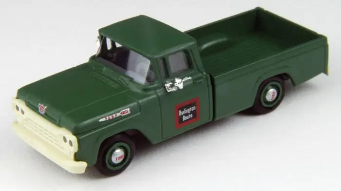 Mini Metals H.O. Scale 30436 1960 Ford F-100 1/2-Ton Pickup Truck - Assembled - Mini Metals -- Chicago, Burlington & Quincy (green, black, red)