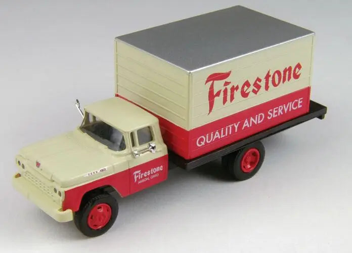 Mini Metals H.O. Scale 30454 1960 Ford F-500 Box-Body Delivery Truck - Assembled - Mini Metals -- Firestone (white, red)
