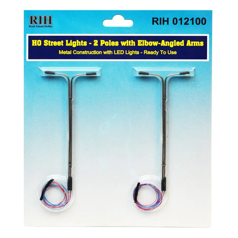 Rock Island Hobby H.O. Scale Light Double Poles 2 elbow RIH012100