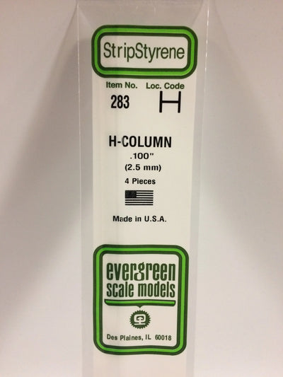 Evergreen Scale Models Polystyrene 283 H-Column 100" (2.5mm) 4 Pieces