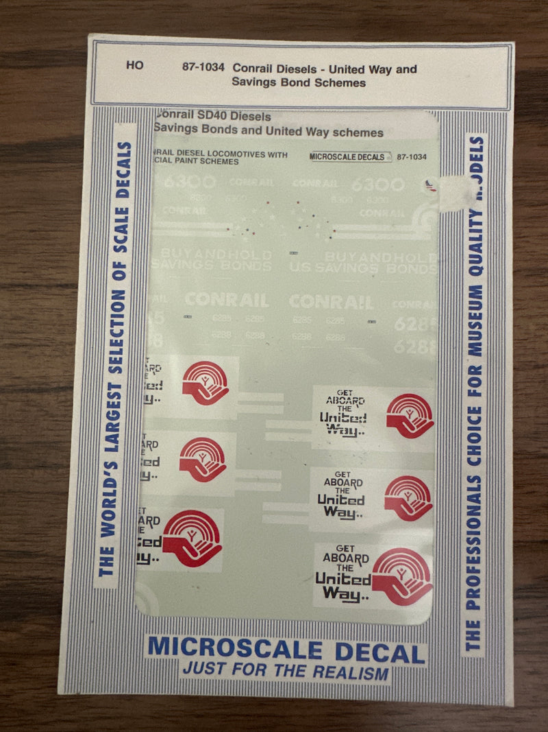 Microscale Decals HO Scale 87-1034 Conrail Diesels - United Way and Saving Bond Schemes