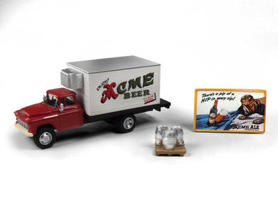 Mini Metals H.O. Scale 40014-1955 Chevy Box Truck-Acme Beer plans-Building Sign & Kegs with Skid