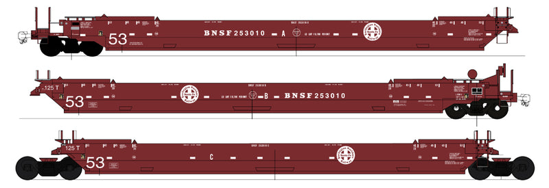 Intermountian H.O. Scale Gunderson Maxi IV Late Well Cars Trailer Train - BNSF H1 Round Logo 253355      47362-10