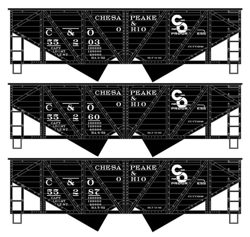 Accurail H.O. Scale 8136 Chesapeake & Ohio Wood-Side Twin Hopper 55203 3-Car Set