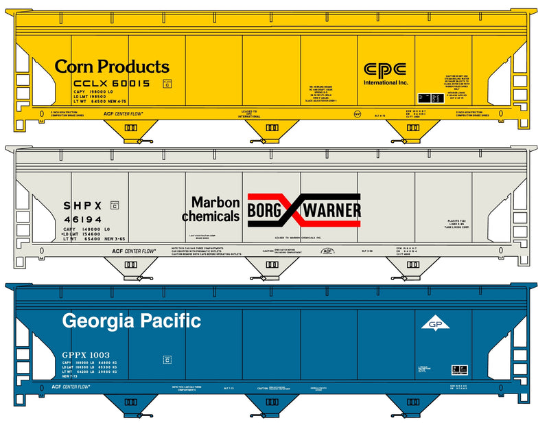 Accurail H.O. Scale 8137 Private Owner 3-Bay ACF Covered Hopper 3-Car Set