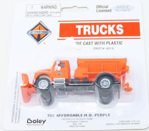 Boley H.O. Scale International Orange 2 axle Snow Plow Diecast Trucks with Plastic 4014-9 1:87 Scale