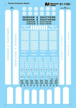 MicroScale Decals HO Scale 87-1189 Durham & Southern Diesel Hood Units