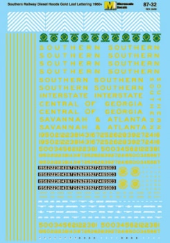 Microscale Decals HO-Scale 87-32 Hood Diesels, Southern, Interstate, Savannah & Atlanta, Cent. of GA