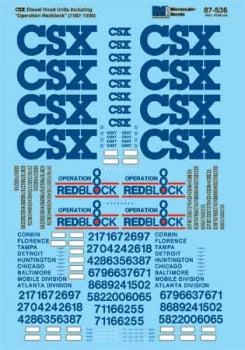 Microscale Decals HO Scale 87-536 CSX Diesel Locos. (Post 9/4/87) Includes Operation RedBlock