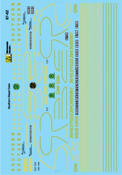 Microscale Decals HO Scale 87-62 Southern Cab Locotives Gold & White Stripes