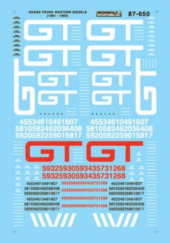 Microscale Decals HO Scale 87-650 Grand Trunk Western Diesels (1961-1992)