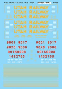 MicroScale Decal HO Scale 87-668 Utah M.K Rebuilt SD-40 Locomotives