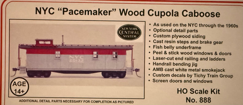 American Model Builders H.O. Scale 888 Caboose NYC Pacemaker Wood Cuploa
