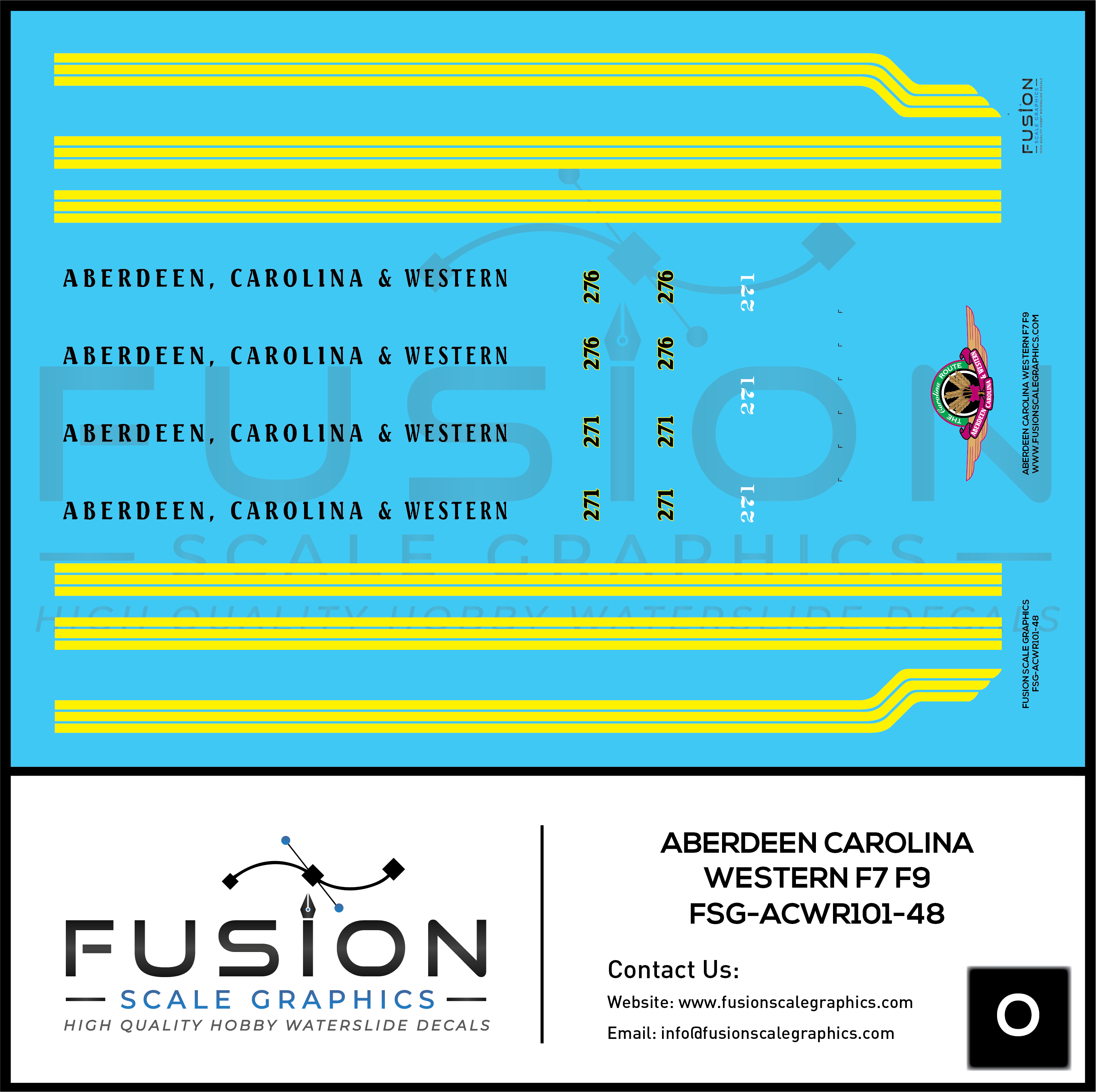 O Scale Aberdeen Carolina & Western Railroad F7 F9 Locomotive Decal Se ...