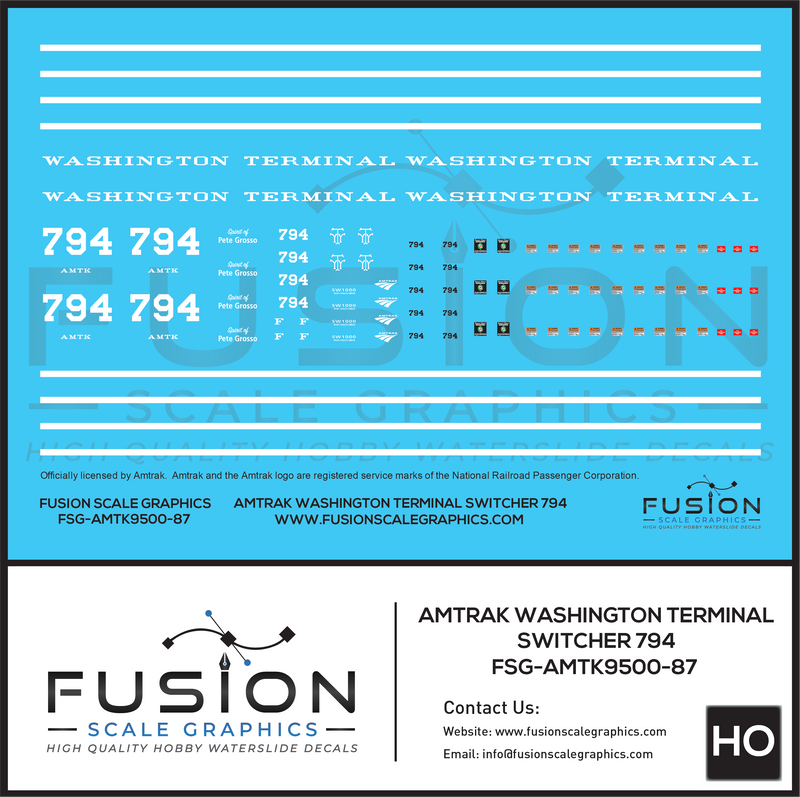 HO Scale Amtrak Washington Terminal 794 SW1000 Decal Set – A&S Trains