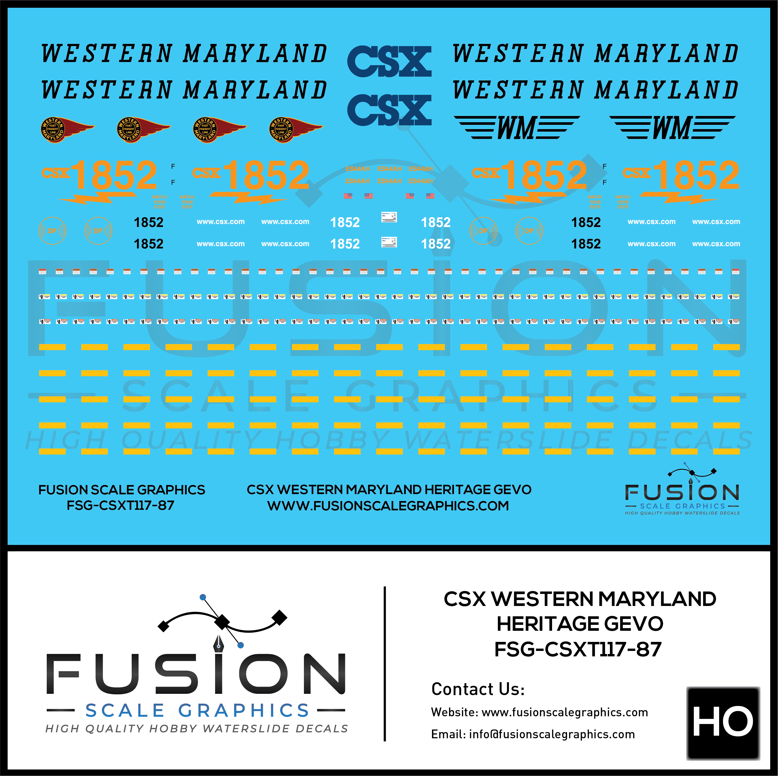 HO Scale CSX 1852 W&M Western Maryland Heritage ES44AH Locomotive Deca ...