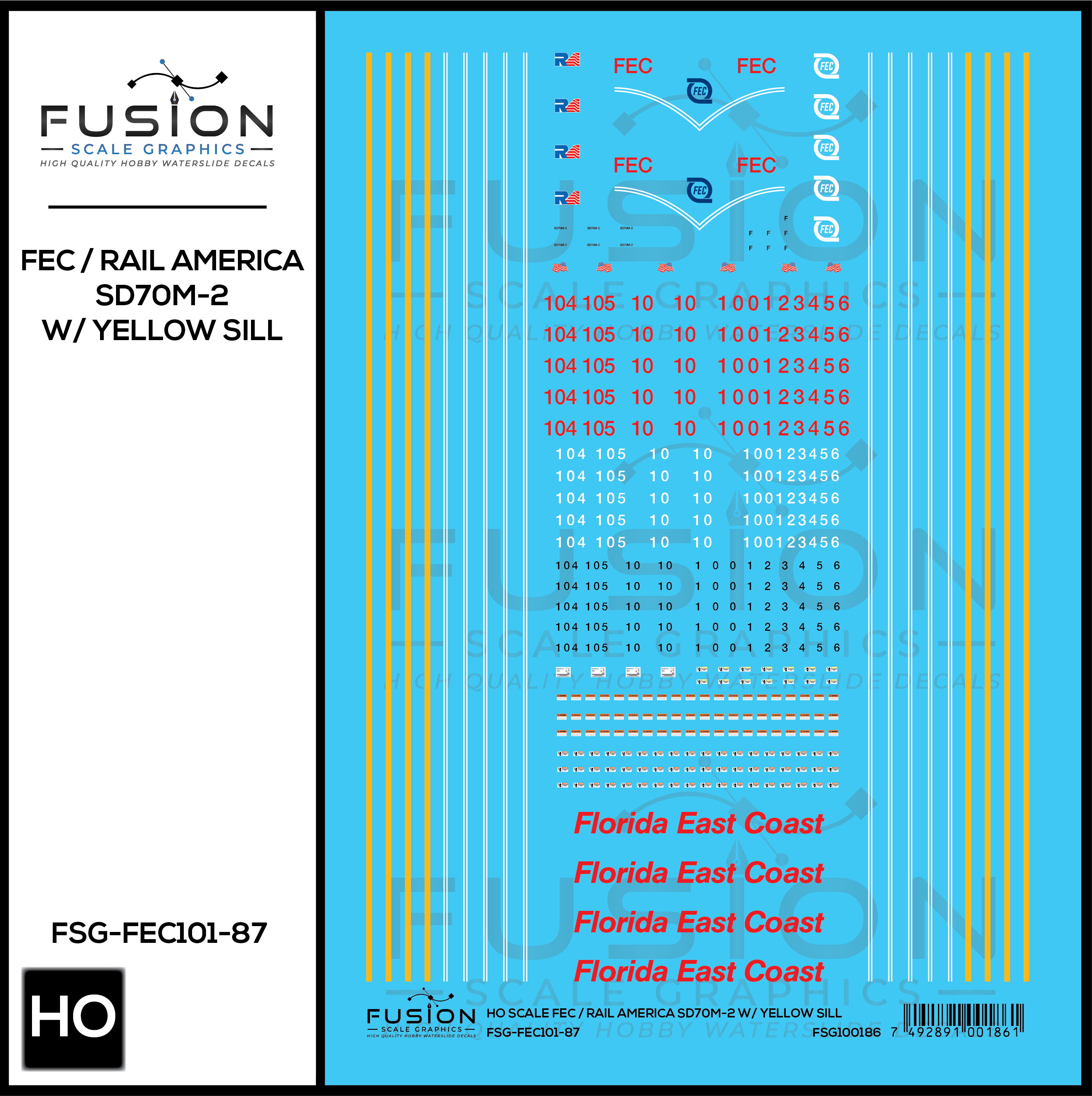 HO Scale Florida East Coast RA SD70M-2 Locomotives W/ Yellow Sill – A&S ...