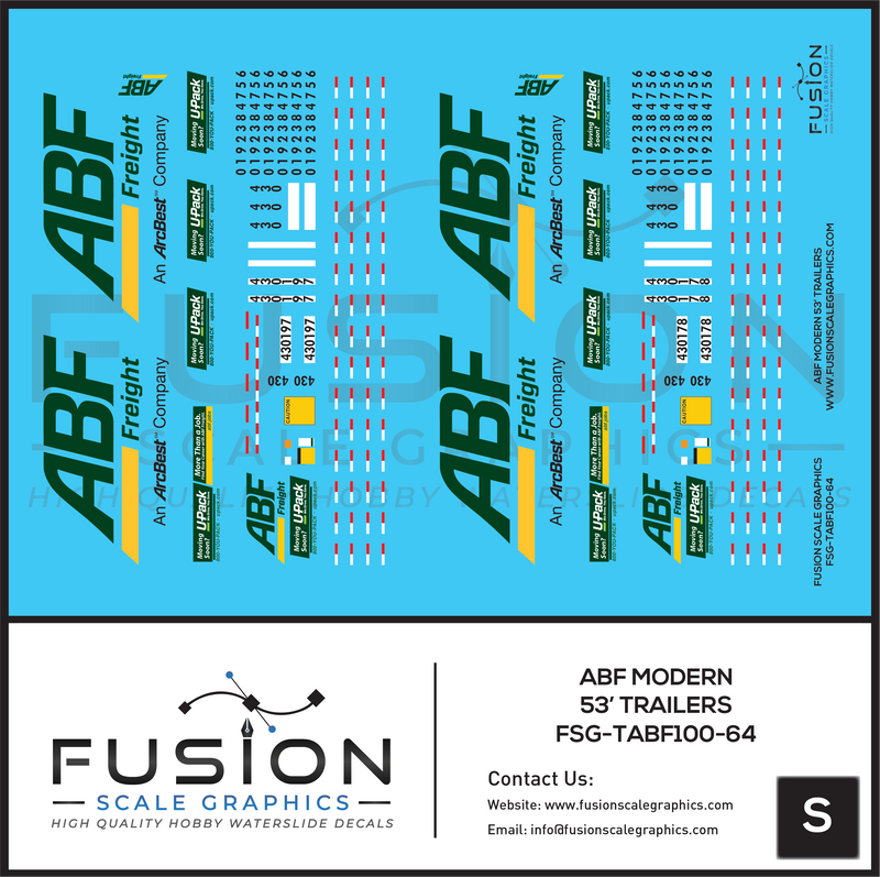 S Scale 1:64 ABF Freight Modern 53' Truck Trailers Decal Set – A&S Trains