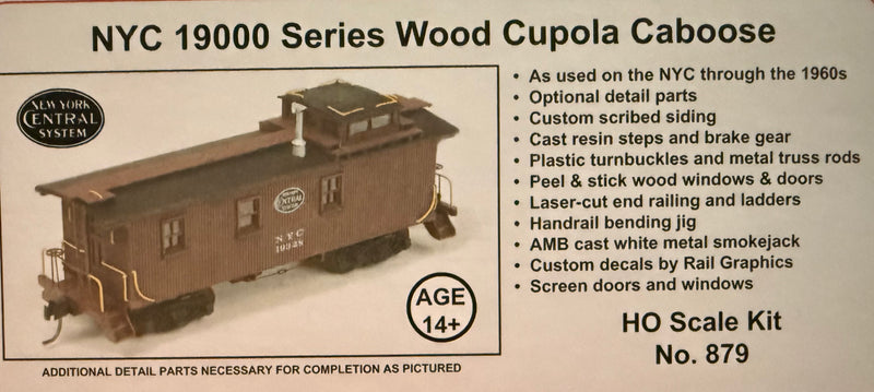 American Model Builders H.O. Scale 879 Caboose NYC 19000 Series Wood Cupola
