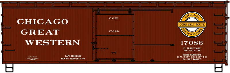 Accurail H.O. Scale 1715 36’ Dbl Sheath Wood Boxcar CHicago Great Western 17086