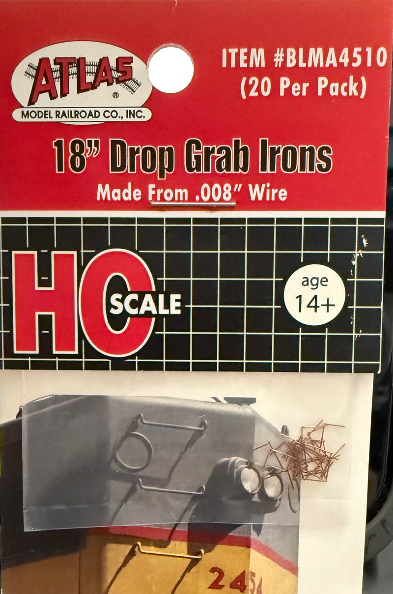 Atlas N Scale H.O. SCALE BLMA4510 18" DROP GRAB IRONS (20)