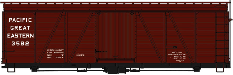 Accurail H.O. Scale 1160 36’ Fowler Wood Boxcar  Pacific Great Eastern 3582