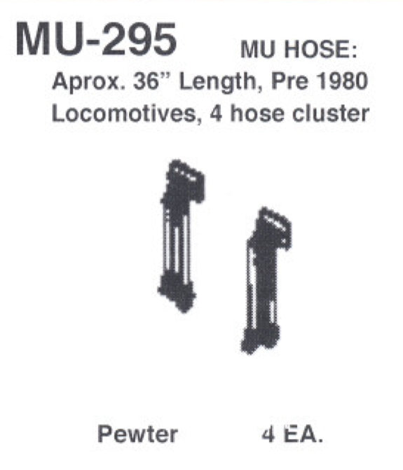 Details West H.O. Scale MU-295 MU Hoses approx. 36” length Pre-1980 Locos. 4 Hose Cluster