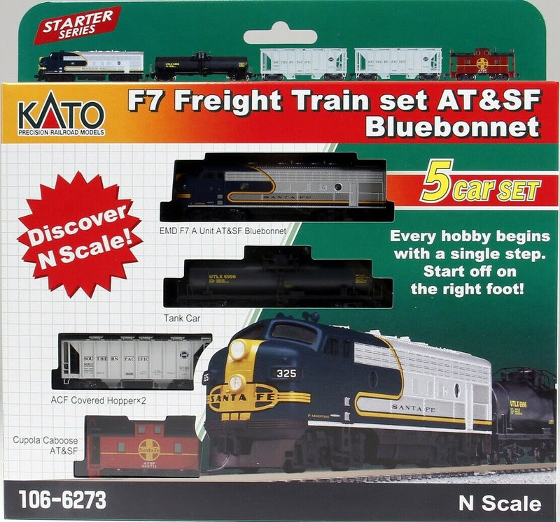 Kato N Scale F7 Freght Train Set AT&SF BlueBonnet 106-6273