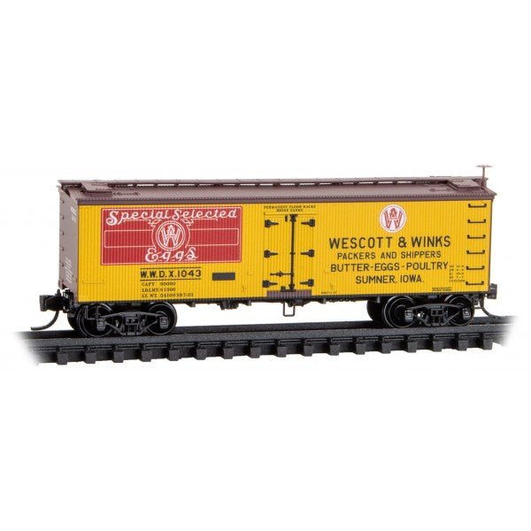 Micro-Train N Scale 058 00 600 36’ Wood Sheathed Ice Reefer w/Truss Rods Westcott & Winks Rd