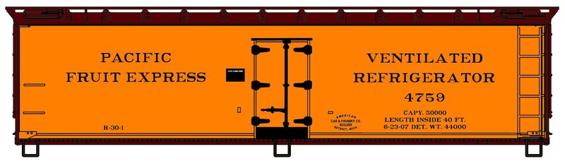Accurail H.O. Scale 4907 40’ Wood Refrigerator Care Pacific Fruit Express 4759