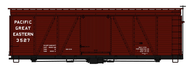 Accurail H.O. Scale 11601 36’ Fowler Wood Boxcar Pacific Great Eastern 3527