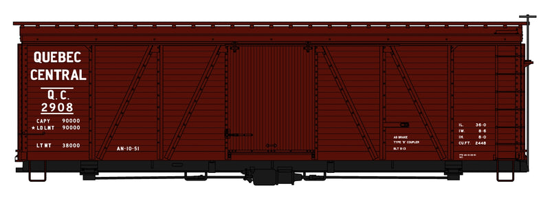 Accurail H.O. Scale 11691 36’ Fowler Wood Boxcar Quebec Central 2908