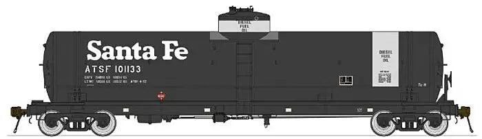 American Limited H.O. Scale ALM 1838 ALM GATC Welded Tank Car - Santa Fe 101155 (Late Scheme, black, white, Diesel Fuel)