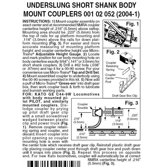 Micro-Trains N Scale Assembled Underslung Short Shank BMC (2004-1-10) 10 pr.