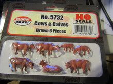 Model Power H.O. Scale 5732 Scale Painted Cows and Calves Brown 6 pieces