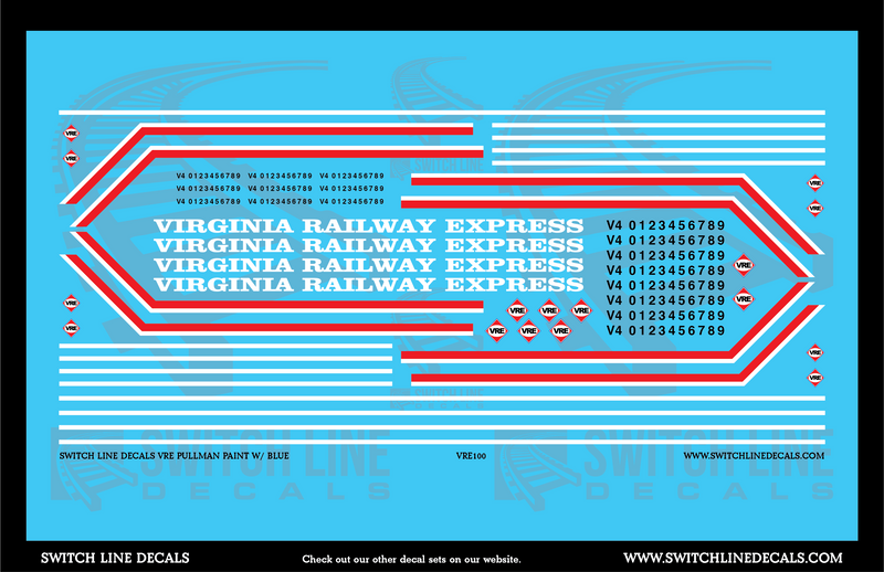 HO Scale VRE Virginia Railway Express Blue/Silver Pullman Car Decal Se ...