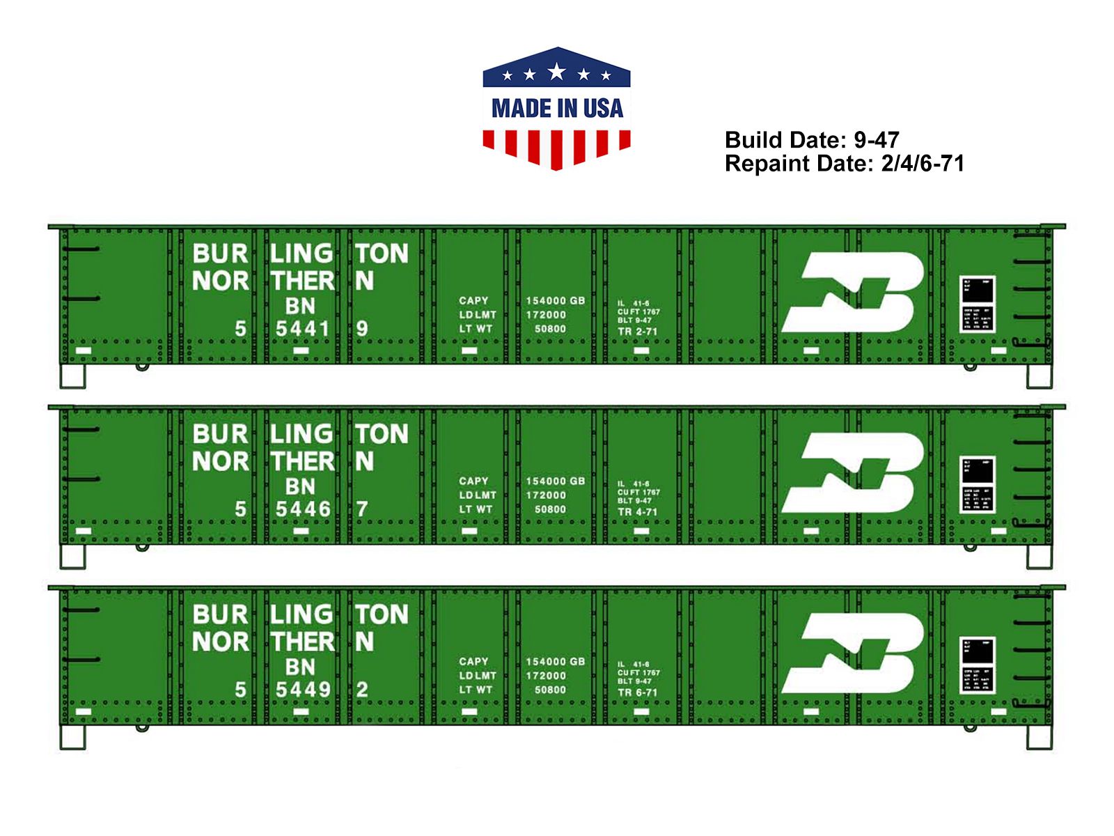 Accurail H.O. Scale 37764 Burlington Northern 41' Steel Gondola 3-Pack ...