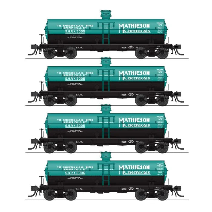 Broadway Limited Imports H.O. Scale 6175 Mathieson,4 Pack 6000 Gal. Chlorine Tank Car