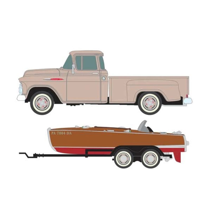 Mini Metals H.O. Scale 40013 1957 Chevy Step Side Pickup plus-Wood Boat and Trailer